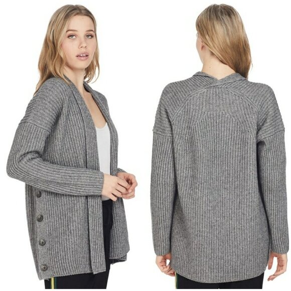 💕VINCE💕 Ribbed Side Buttoned Open Cardigan Sweater ~ Grey Wool Yak Small NWOT - Picture 8 of 16